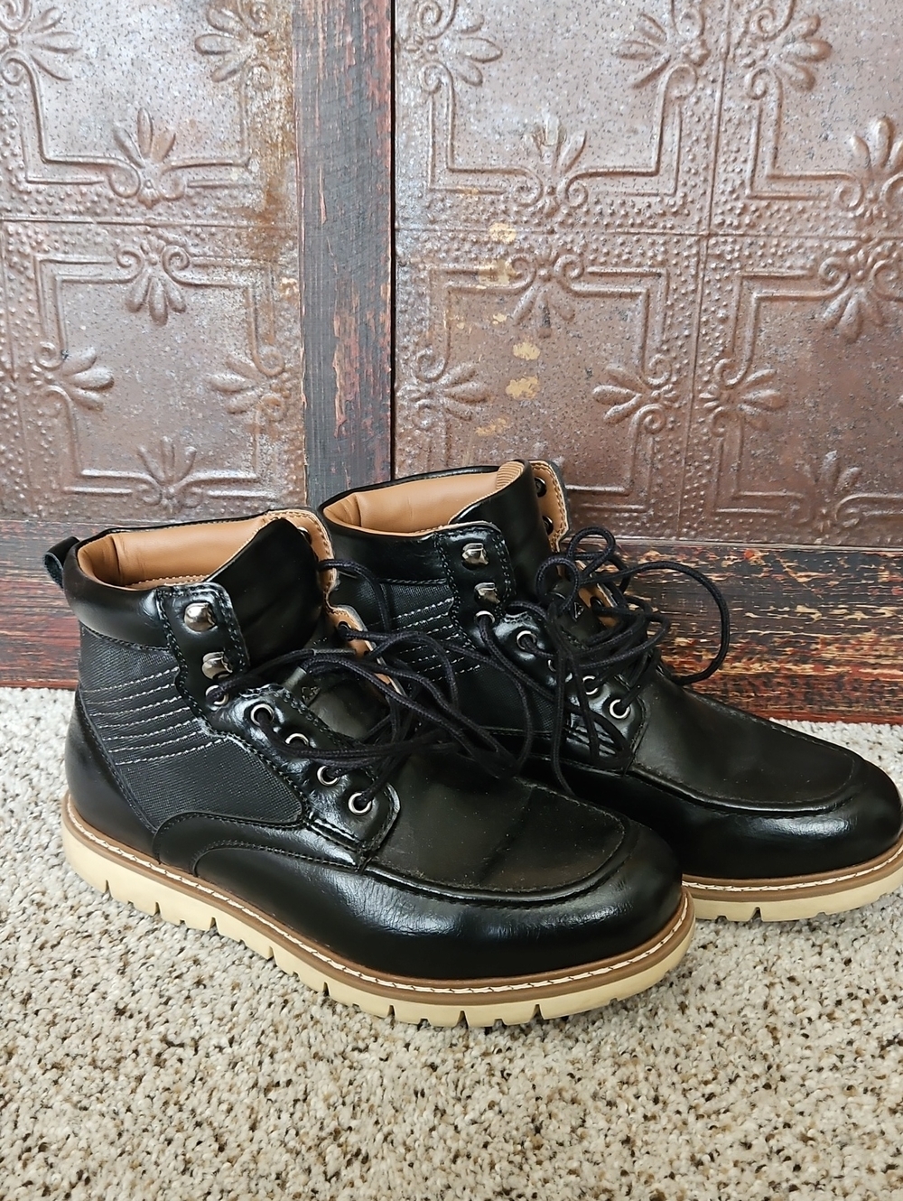 Steve Madden Black Leather Lace-Up Boots
